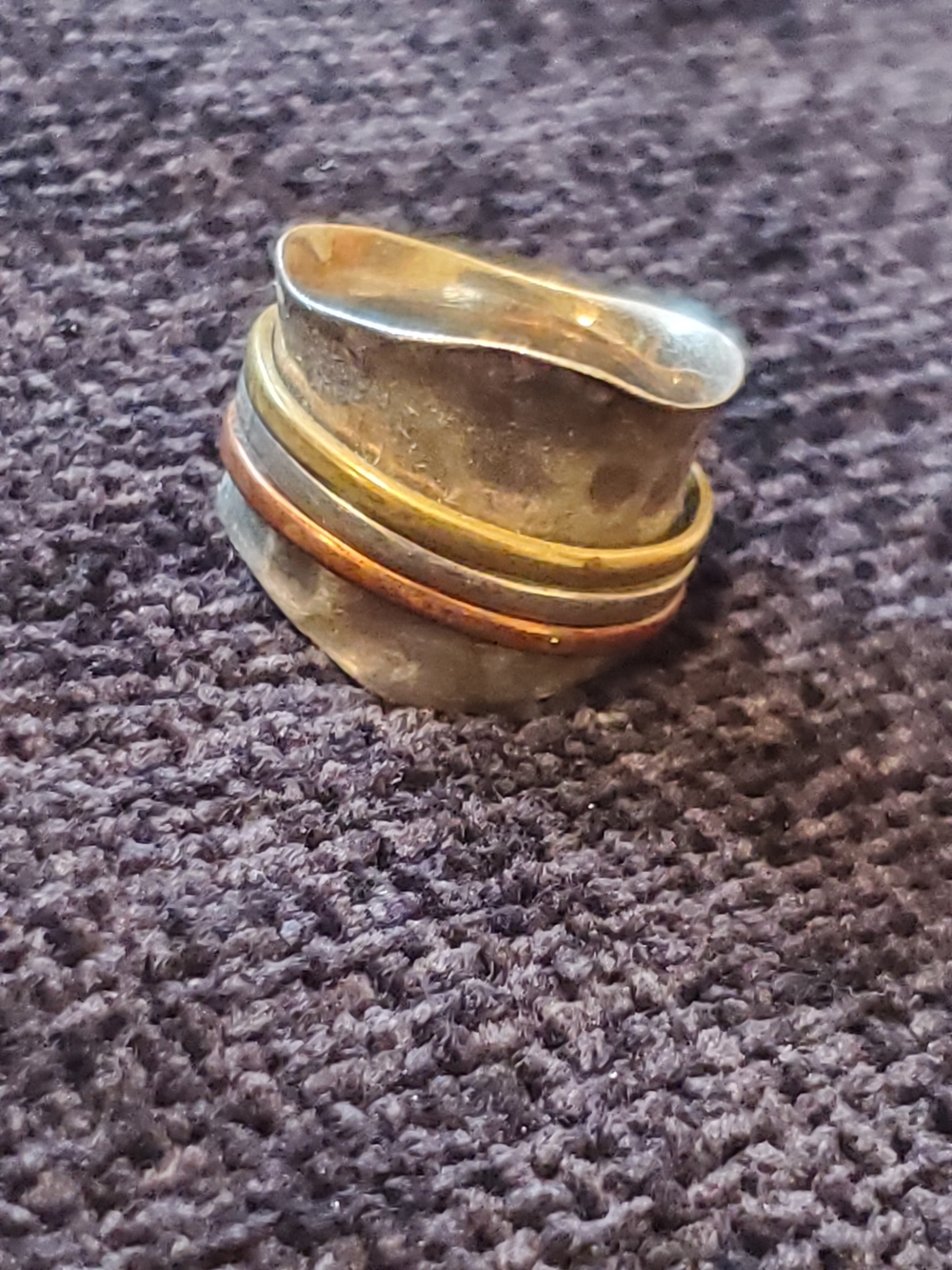 Multi-Tone Stacked Metal Women’s Ring - Sterling Silver, Brass & Copper Sz 6